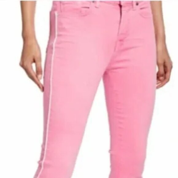 NEW (NWOT) 7 For All Mankind Pink High Waist Slim Kick Jeans w/ wh. piping sz 30 - Picture 2 of 13